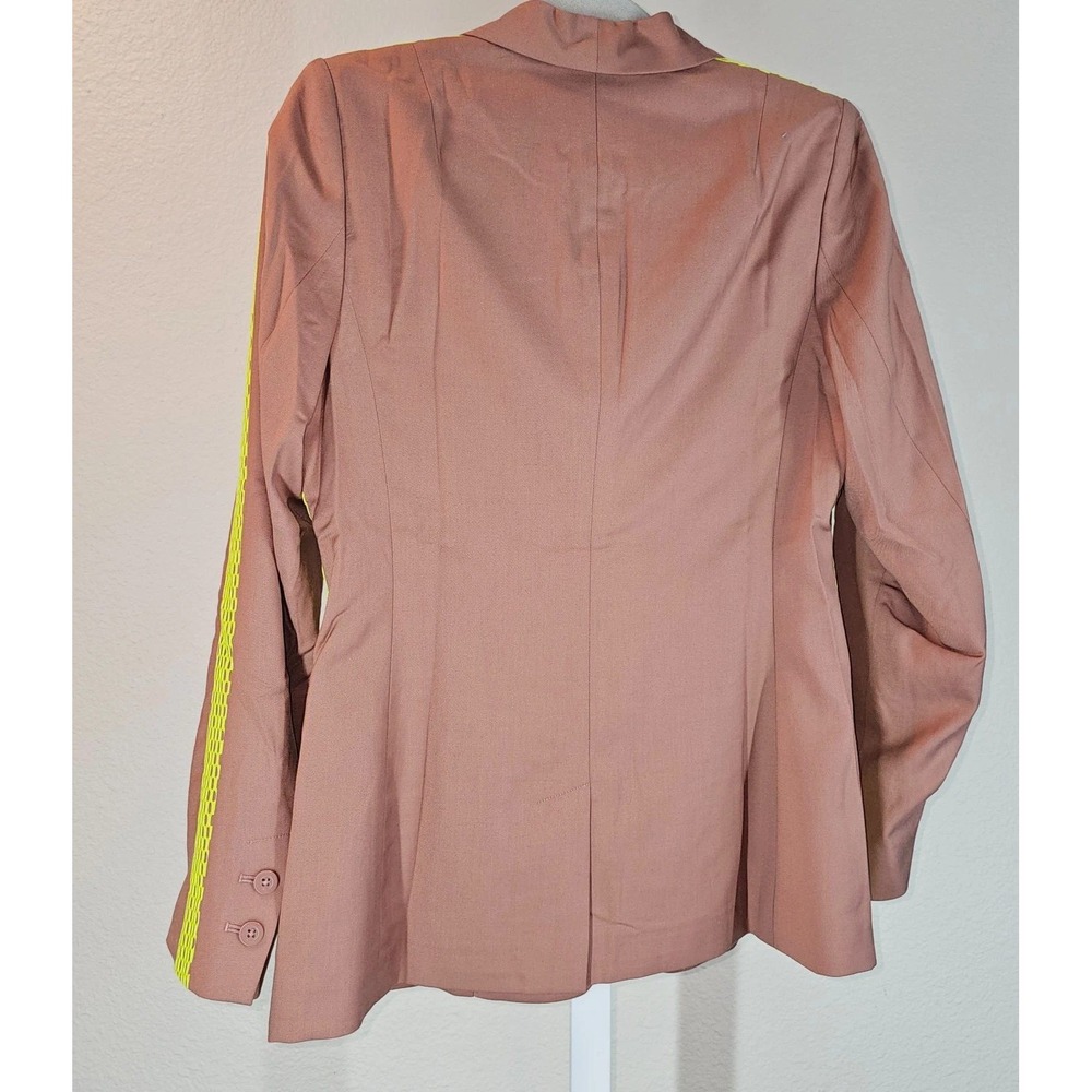 Wildfang Womens Mauve Pink Blazer Neon Yellow Mesh Stripe Shawl Collar Medium - Picture 3 of 11